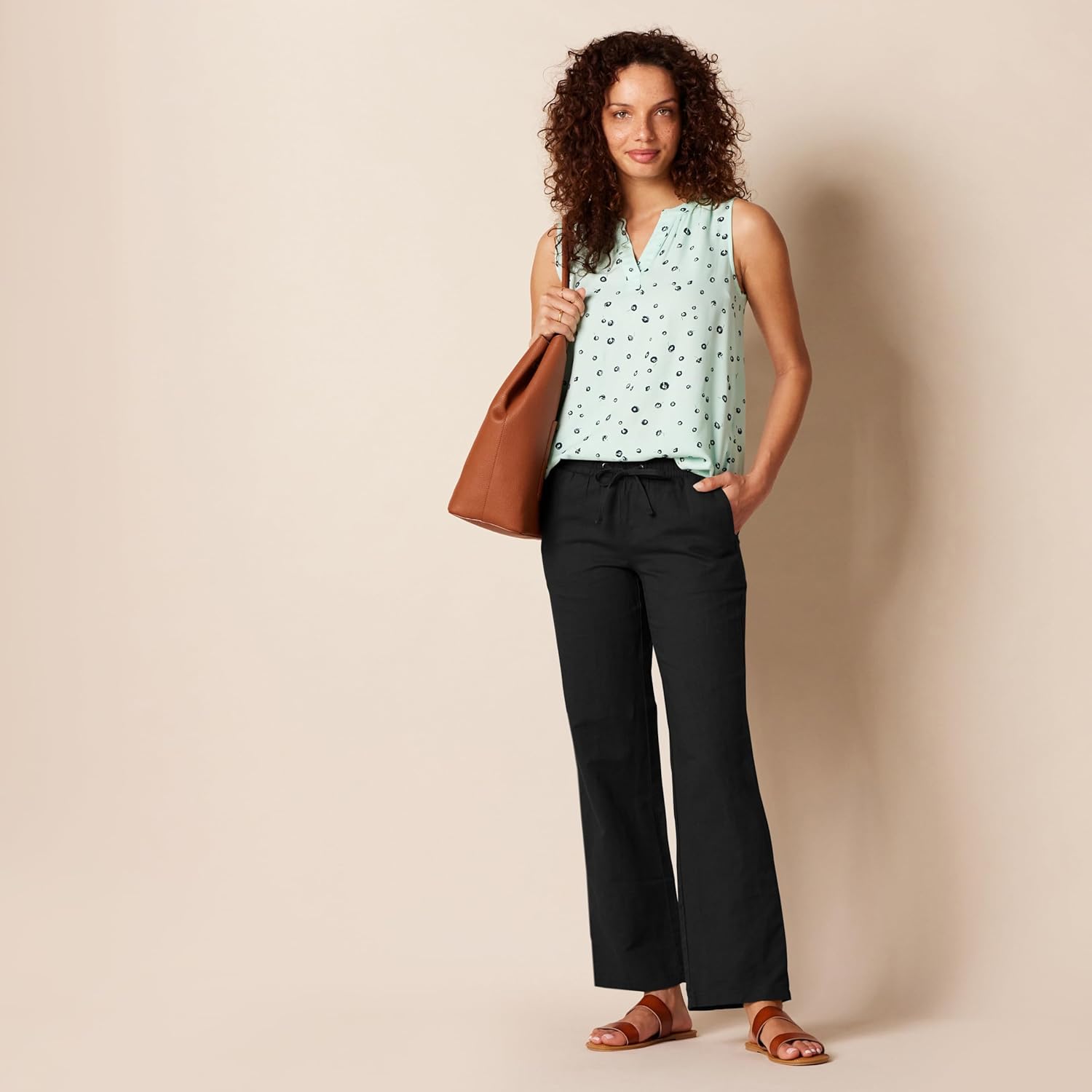 Women's Linen Blend Drawstring Relaxed Fit Wide Leg Pant (Available in Plus Size)