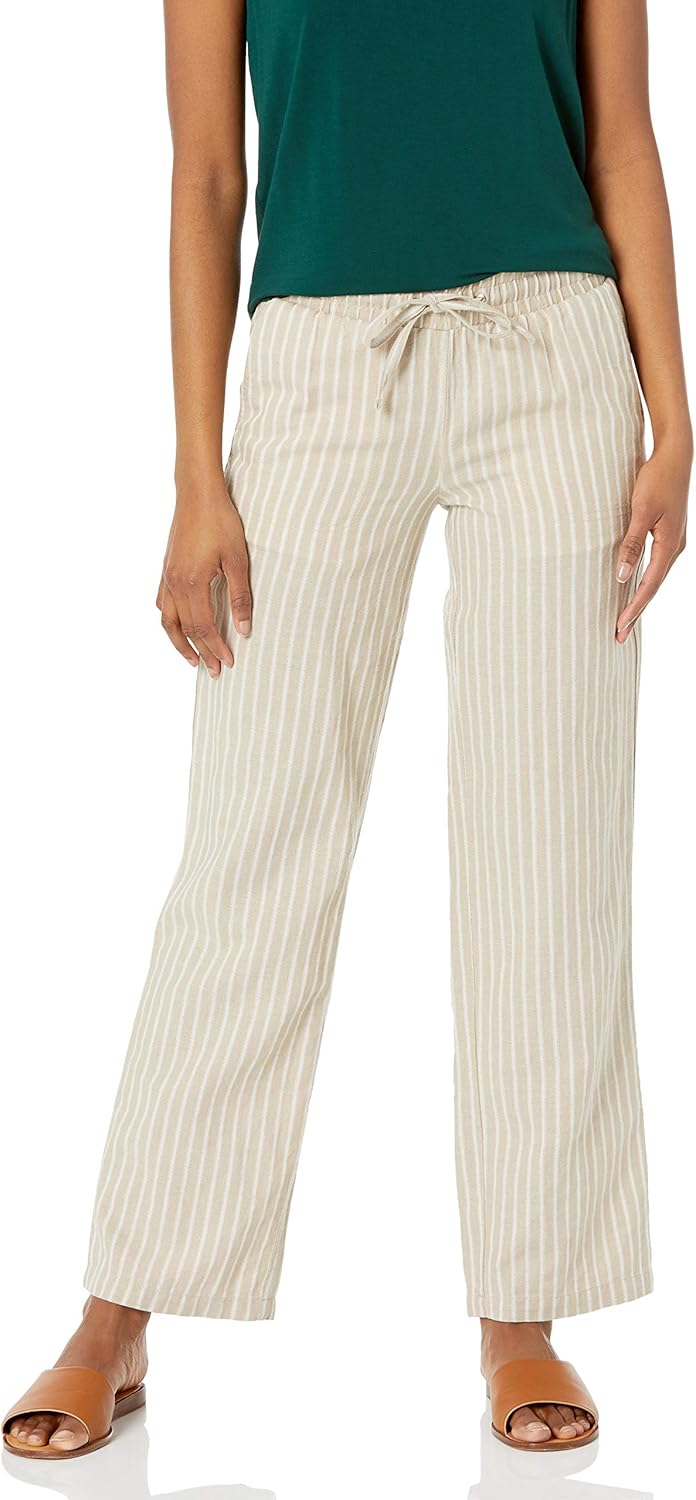 Women's Linen Blend Drawstring Relaxed Fit Wide Leg Pant (Available in Plus Size)