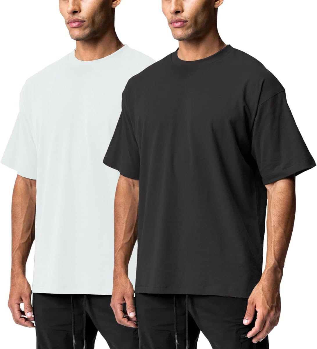 Men's Cotton Short Sleeve Crew Neck Shirts Athletic Tops Tees Oversized Gym Clothes for Men S-XXL
