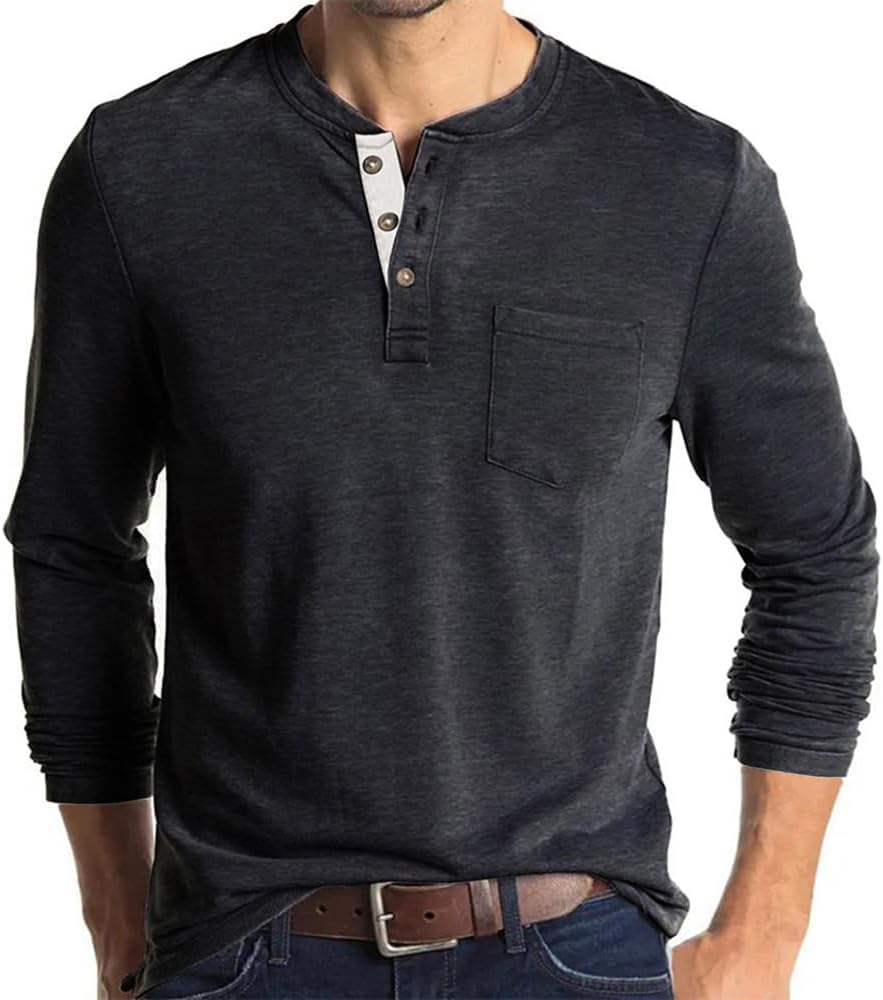 Mens Casual Short Sleeve Henley Shirts Fashion Button T Shirts with Pocket