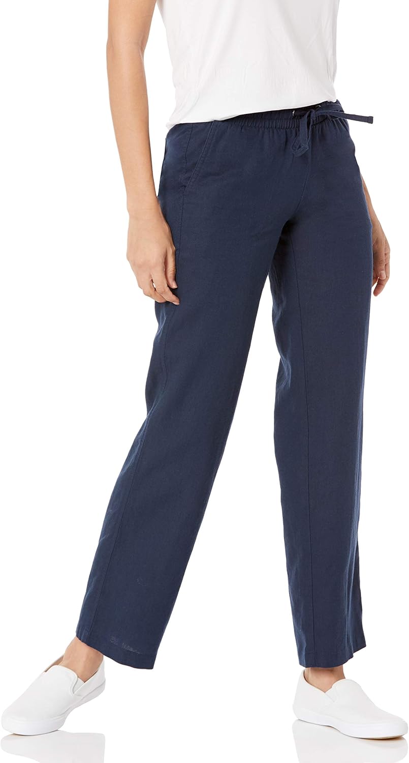 Women's Linen Blend Drawstring Relaxed Fit Wide Leg Pant (Available in Plus Size)