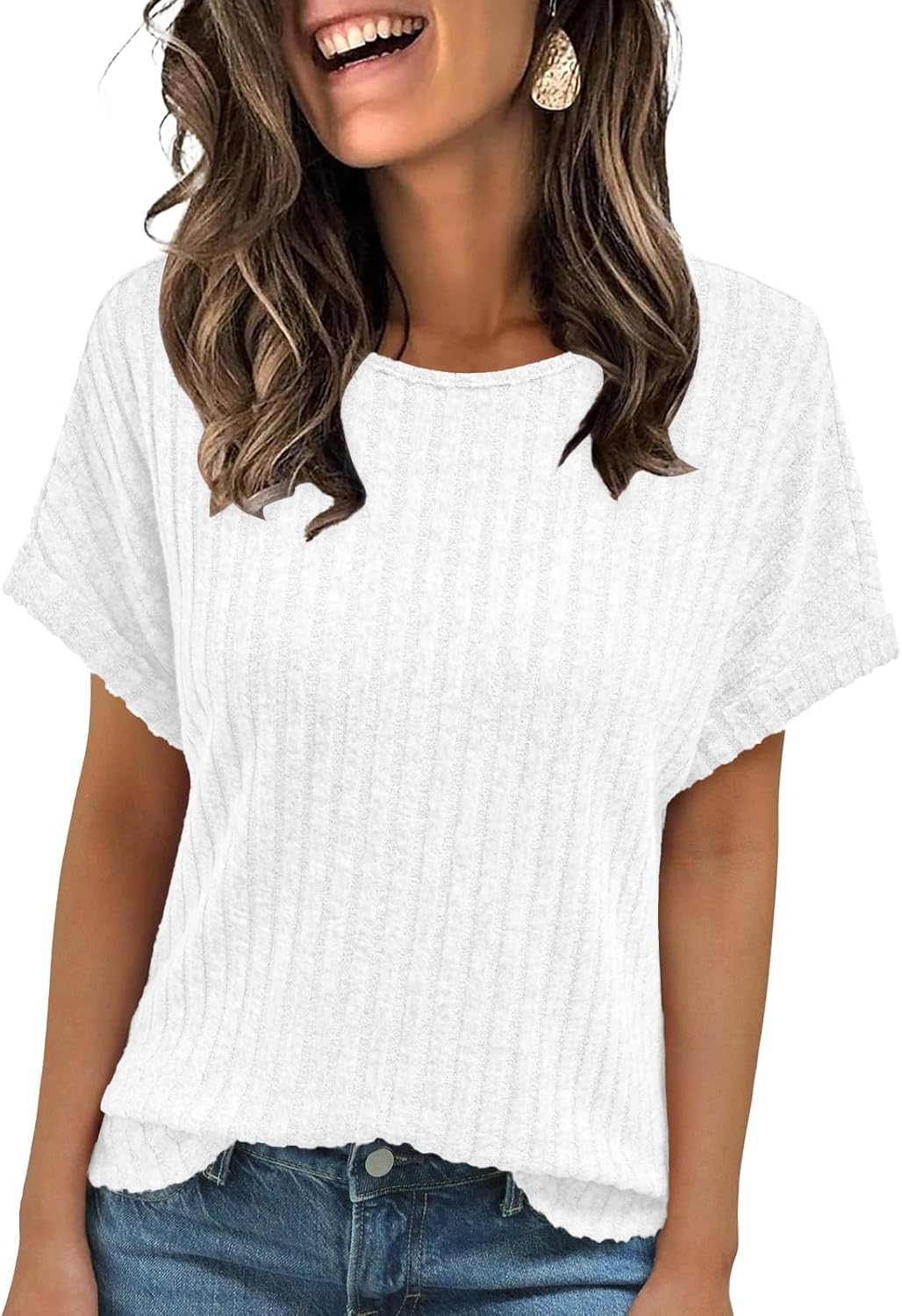 Women Shirts Fall Sweaters Regular Fit Short Sleeve Tunic Tops 2025 Dressy Casual Business Blouses