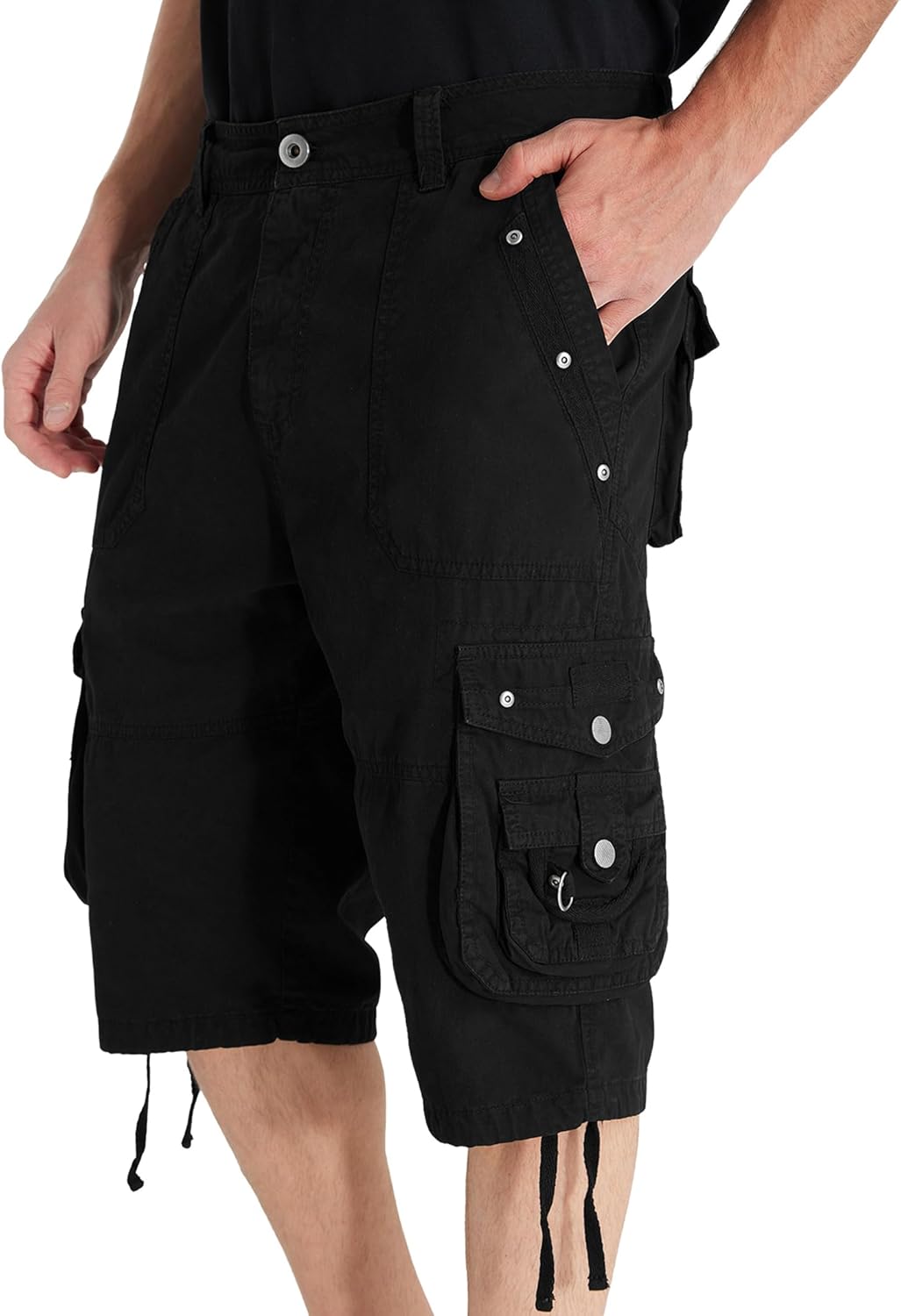 Men's Ripstop Cargo Shorts-Long Cotton Twill Straight Leg for Work Outdoor