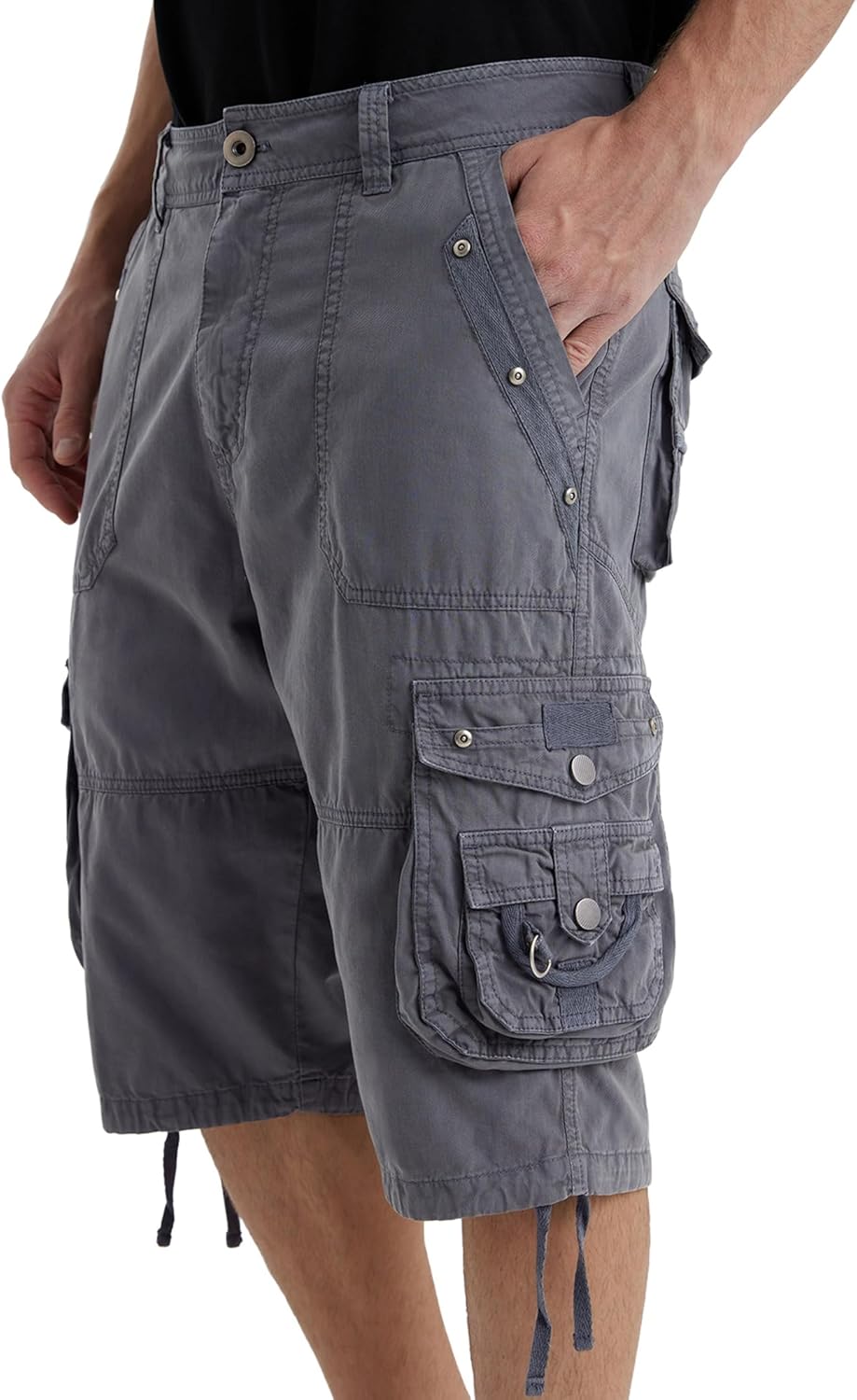 Men's Ripstop Cargo Shorts-Long Cotton Twill Straight Leg for Work Outdoor