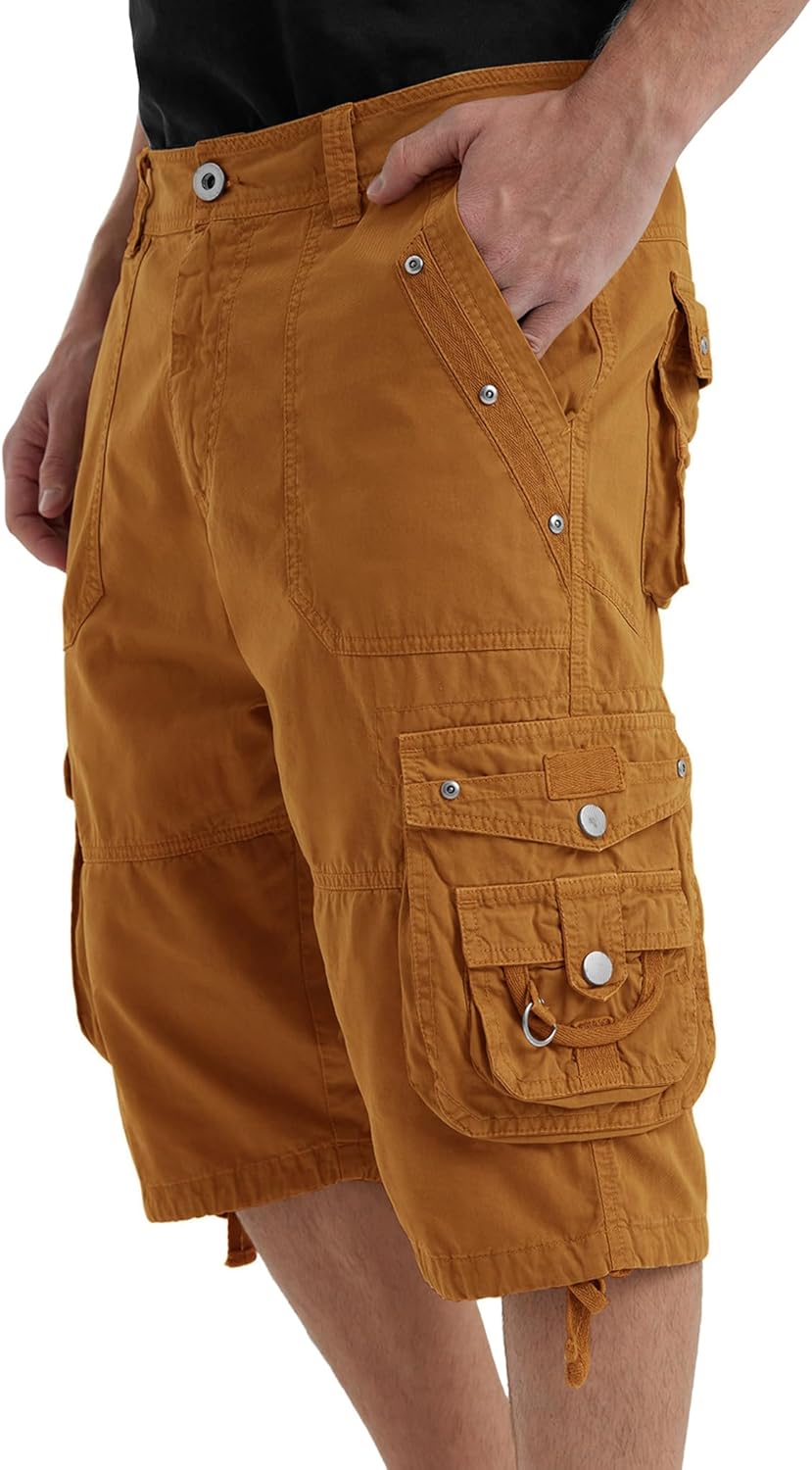 Men's Ripstop Cargo Shorts-Long Cotton Twill Straight Leg for Work Outdoor