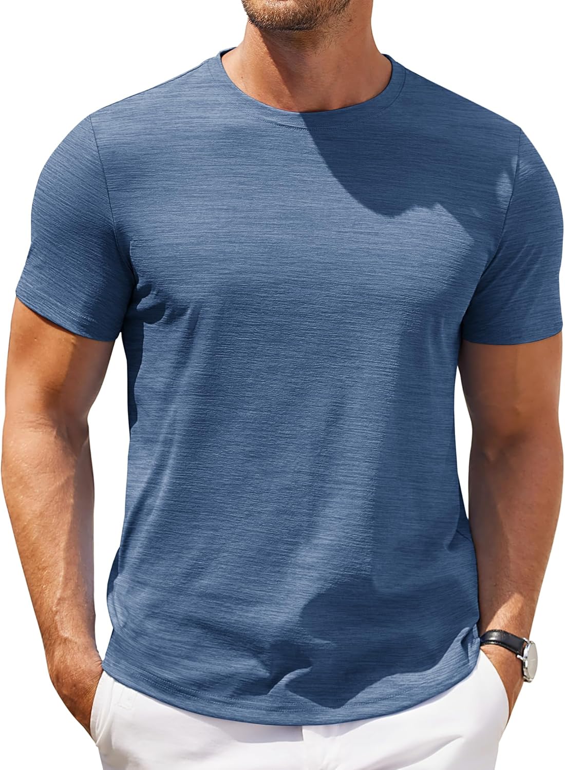 Mens Crew Neck T Shirt Short Sleeve Casual Summer Basic Tee Slim Fit Workout T-Shirt
