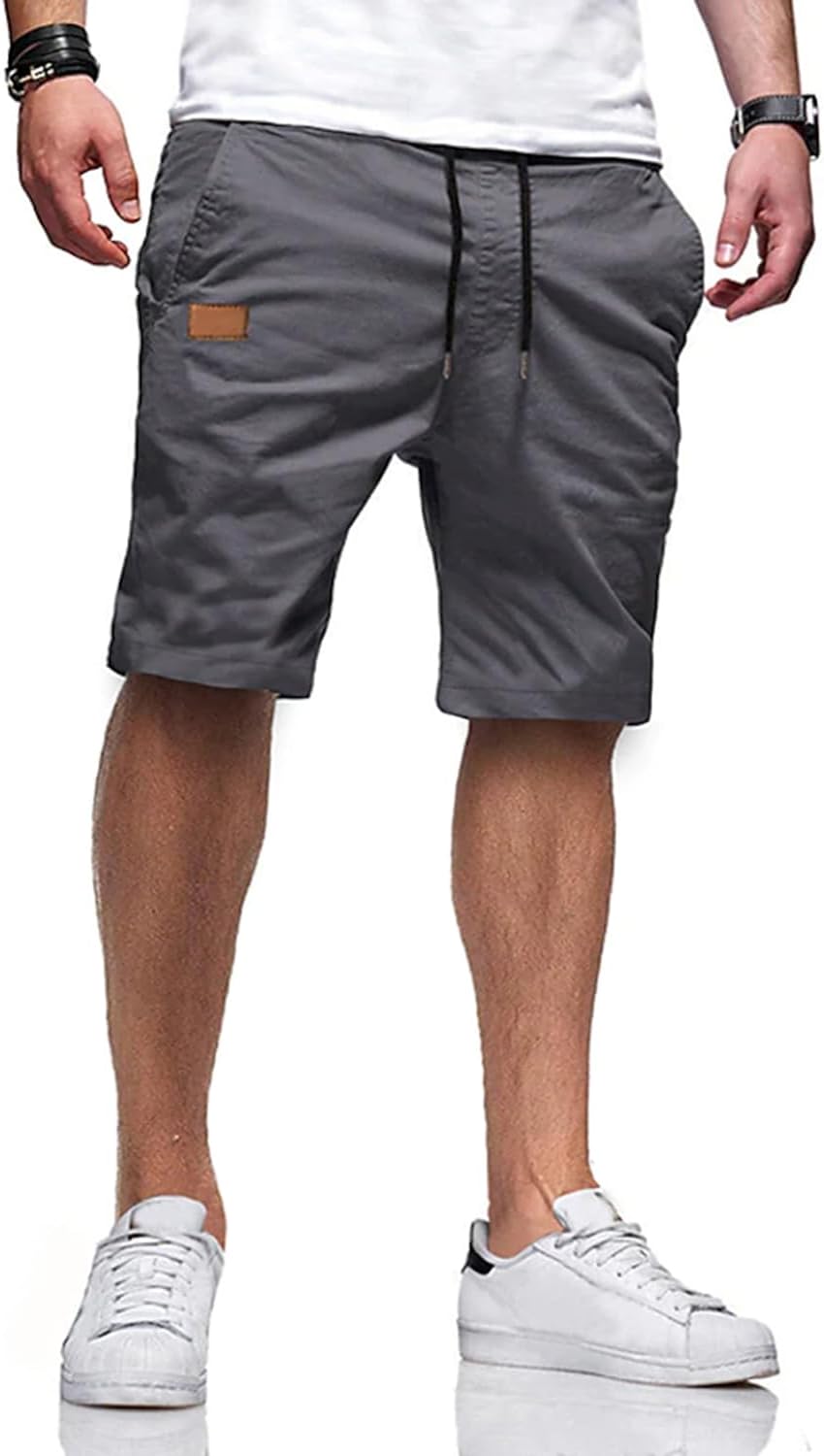 Mens Casual Shorts - Cotton Drawstring Summer Beach Stretch Twill Chino Golf Shorts