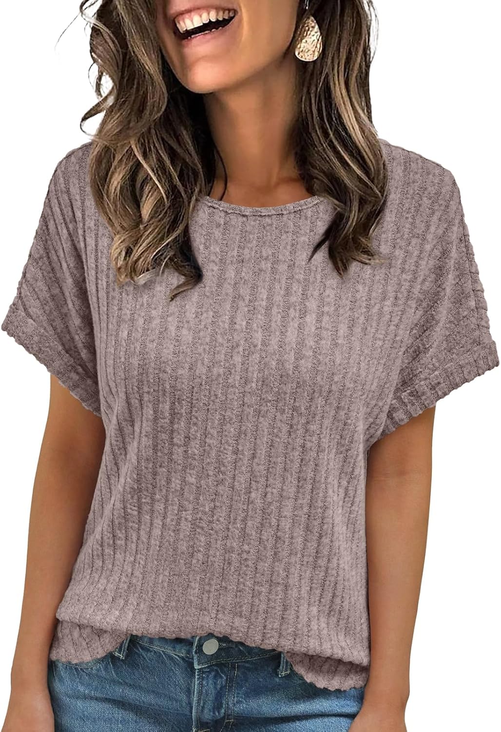 Women Shirts Fall Sweaters Regular Fit Short Sleeve Tunic Tops 2025 Dressy Casual Business Blouses
