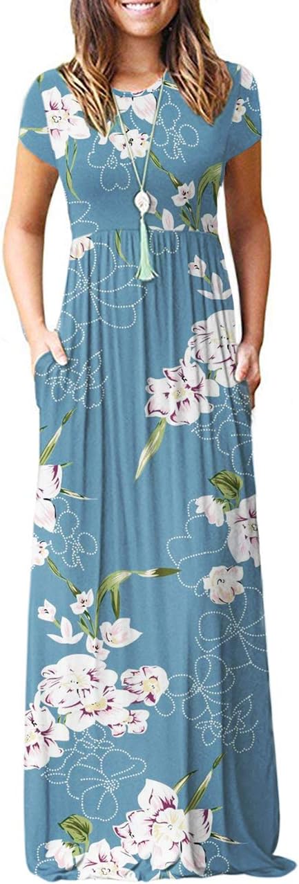 Women's Short Sleeve Loose Plain Casual Long Maxi Dresses for Women 2025