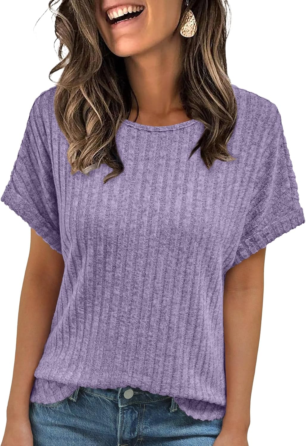 Women Shirts Fall Sweaters Regular Fit Short Sleeve Tunic Tops 2025 Dressy Casual Business Blouses