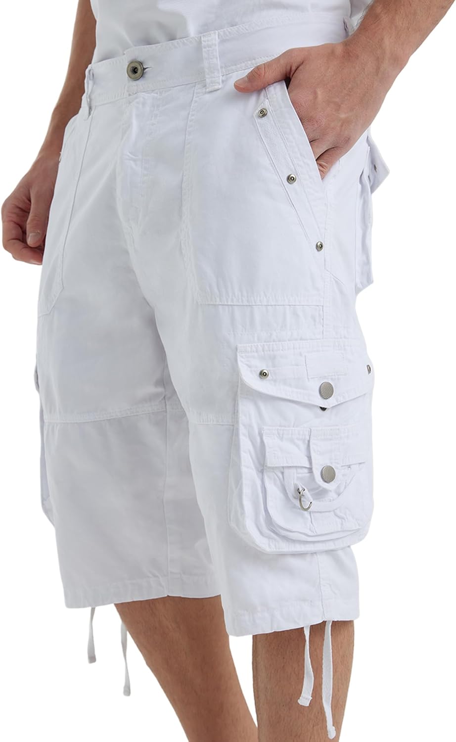 Men's Ripstop Cargo Shorts-Long Cotton Twill Straight Leg for Work Outdoor