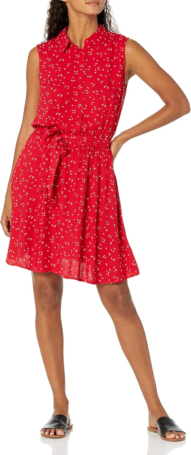 Women's Sleeveless Relaxed-Fit Woven Shirt Dress